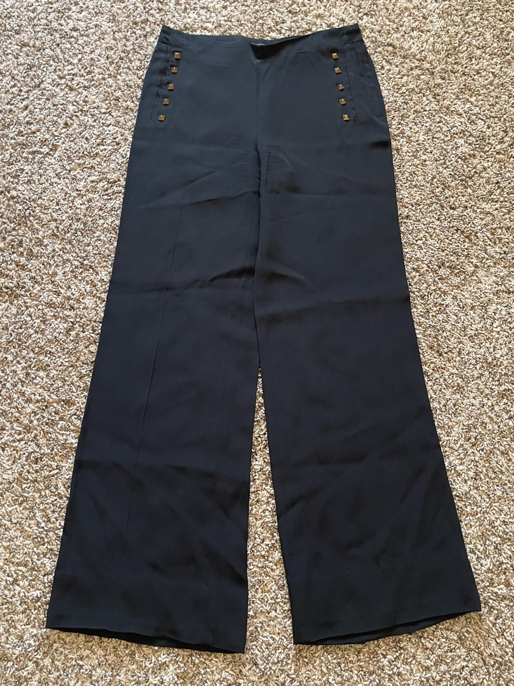 Zara Woman Black High-Waisted Wide-Leg Sailor Pants Gold Button Detail Size S